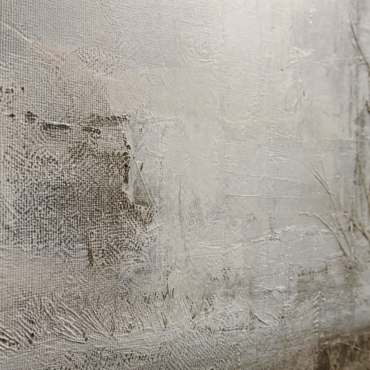 Plaster-Still oil painting brushwork and impasto detail photographed from an oblique side angle