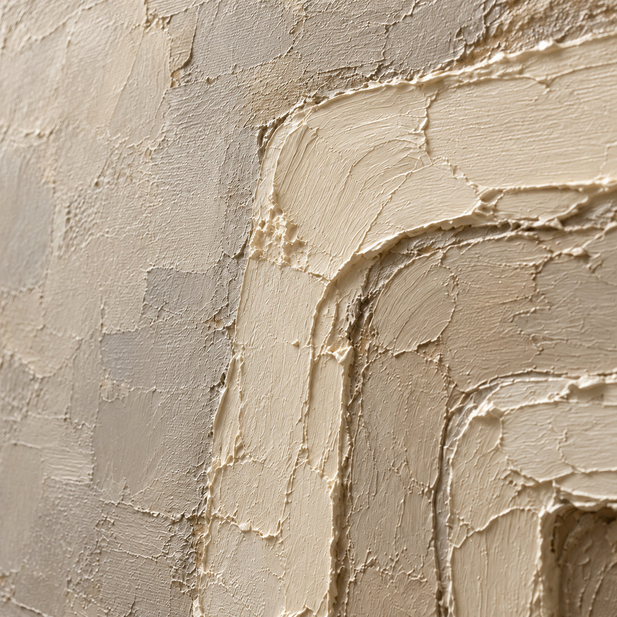 Plaster-Threshold oil painting brushwork and impasto detail photographed from an oblique side angle