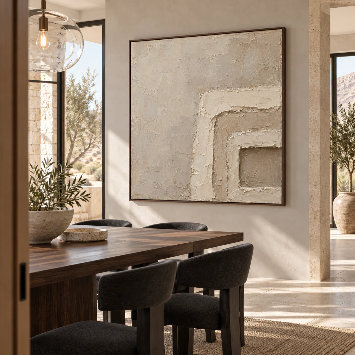 Plaster-Threshold displayed prominently in a refined daylight dining room.