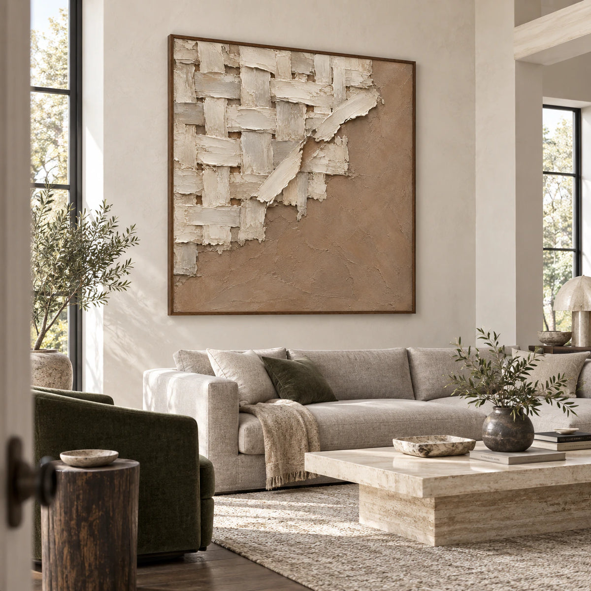 Plaster-Weave displayed at large scale in a bright contemporary living room.