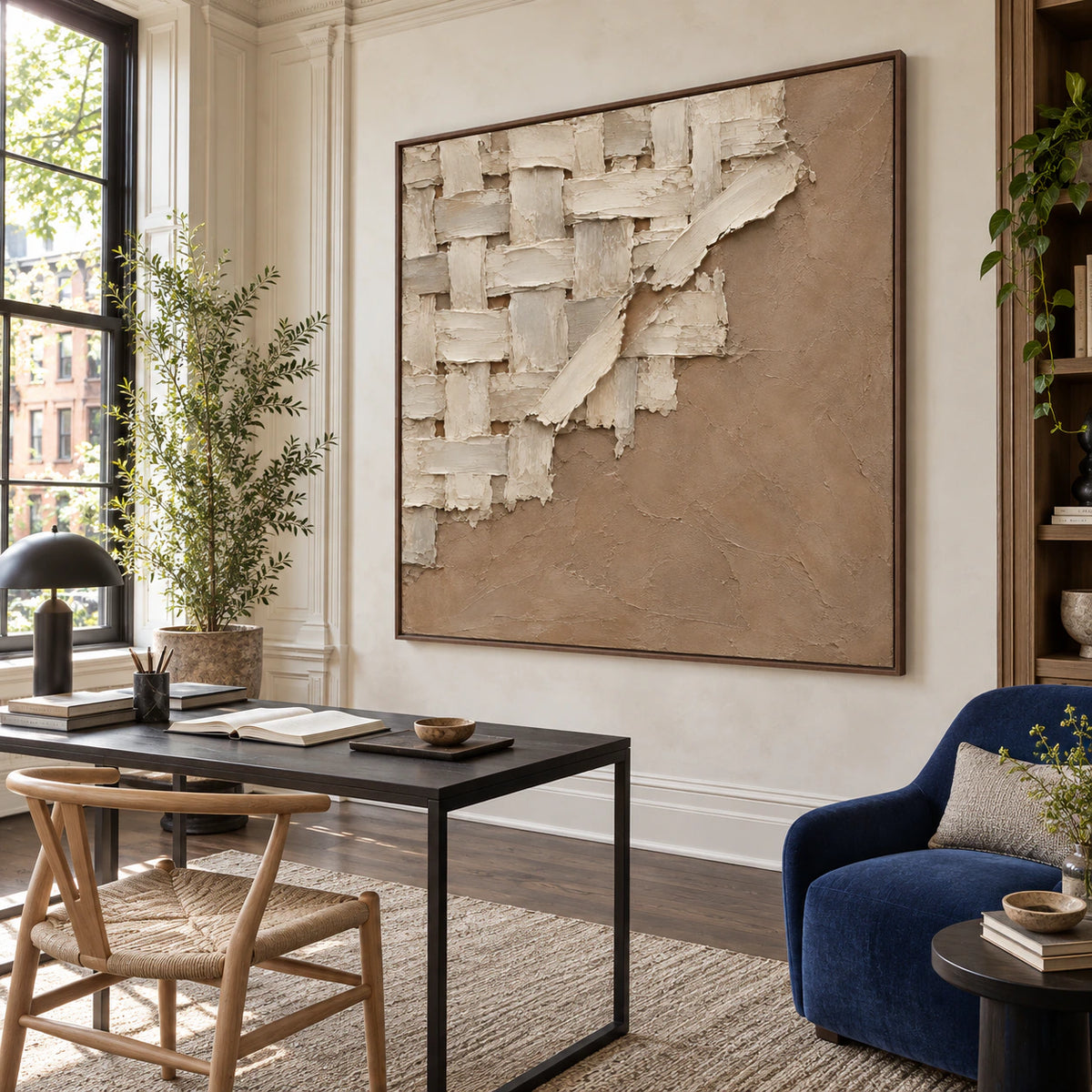 Plaster-Weave in an airy home office and reading space with natural daylight.