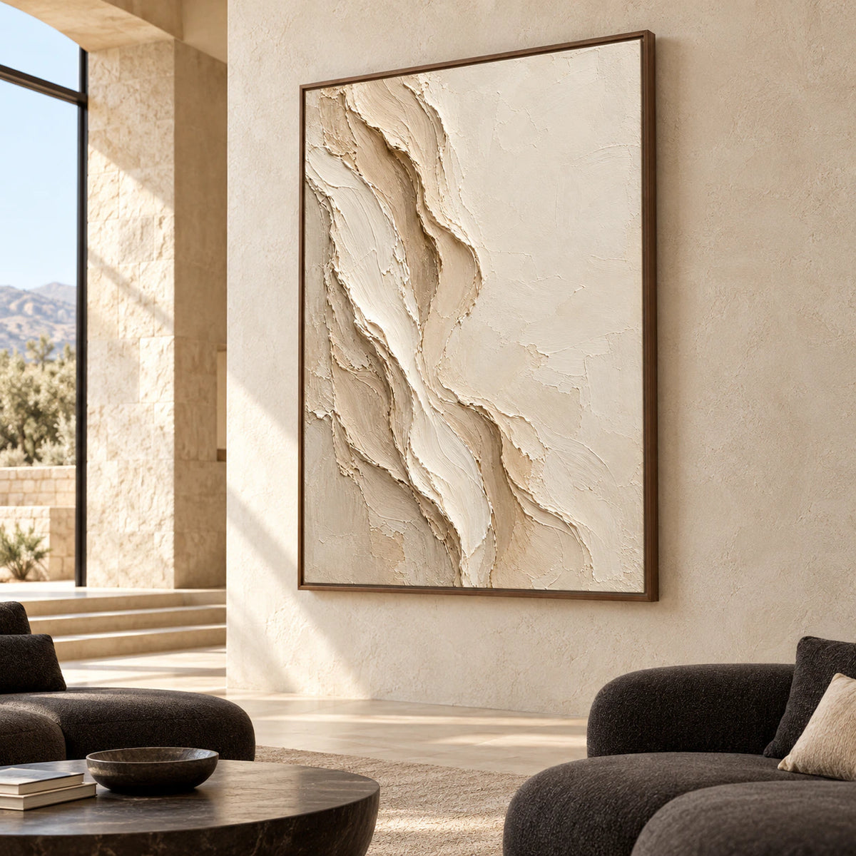 Porous-Veil shown at large scale in an expansive loft interior, framed by tall windows and understated furniture.