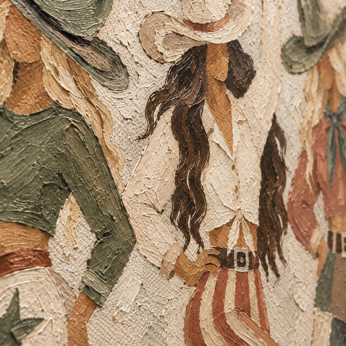 Prairie-Ritual oil painting brushwork and impasto detail photographed from an oblique side angle