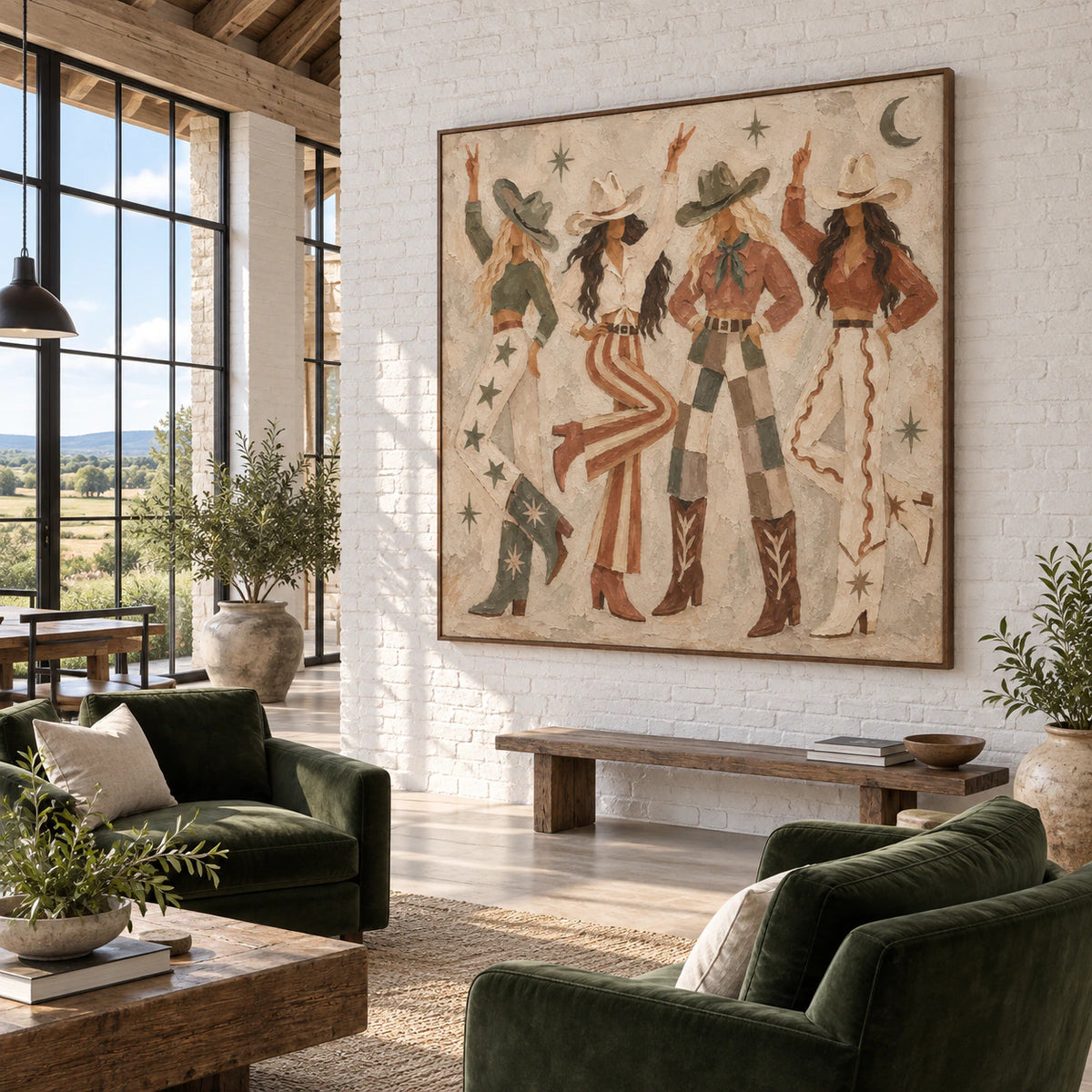 Prairie-Ritual as a large focal piece in an expansive loft hospitality interior.