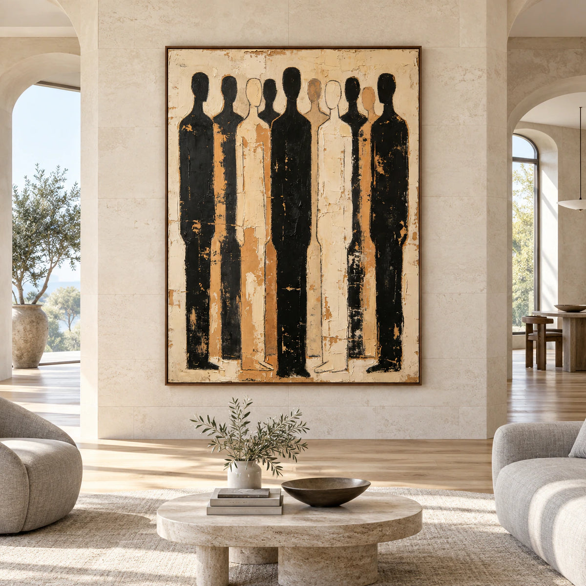 Procession-Umber displayed large and straight-on in a bright, spacious architectural living room.