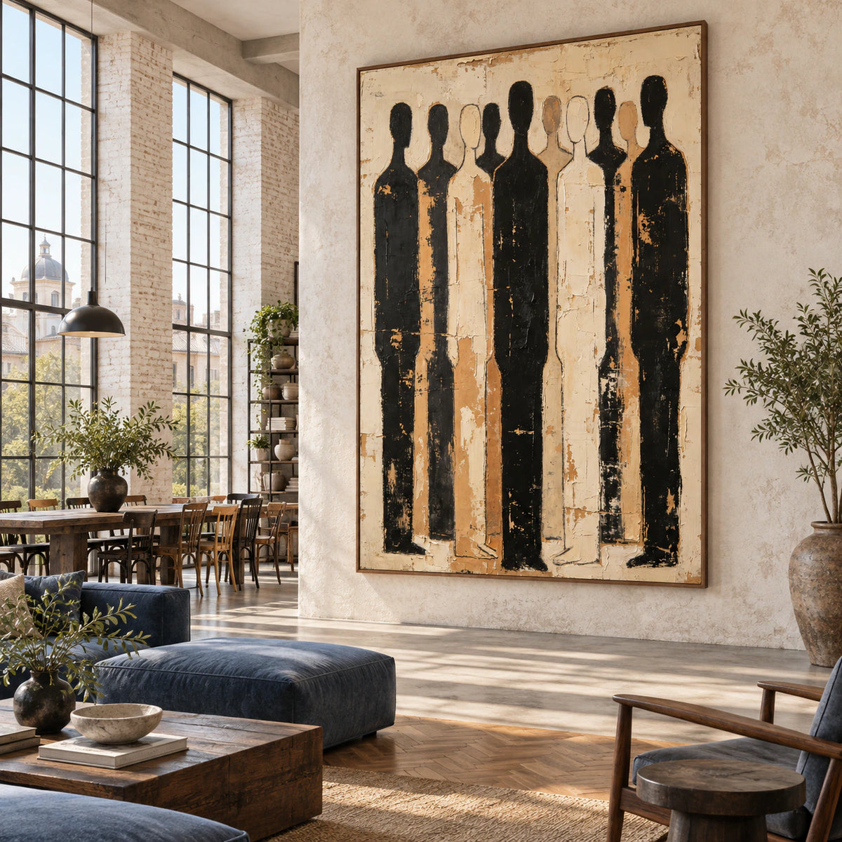 Procession-Umber as a large focal point in an open hospitality loft interior.
