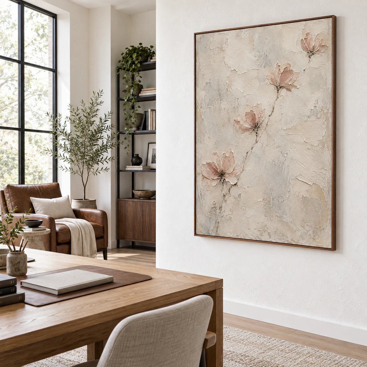 Quiet-Bloom featured in an airy home office reading space.