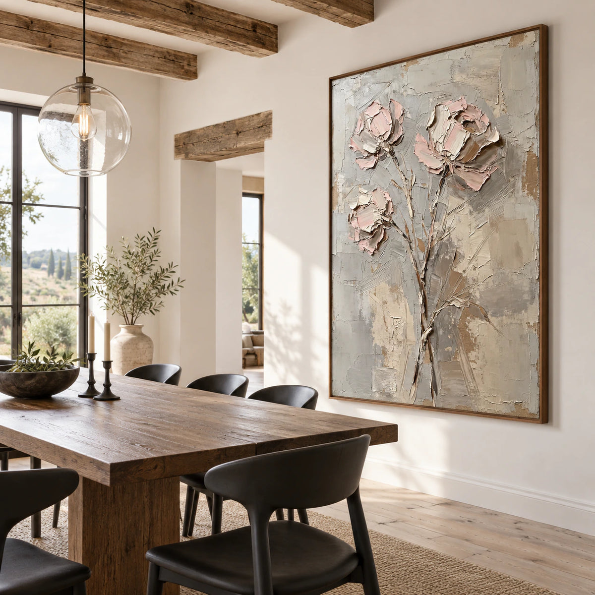 Quiet-Bouquet displayed in a refined daylight-filled dining room with sculptural furnishings.