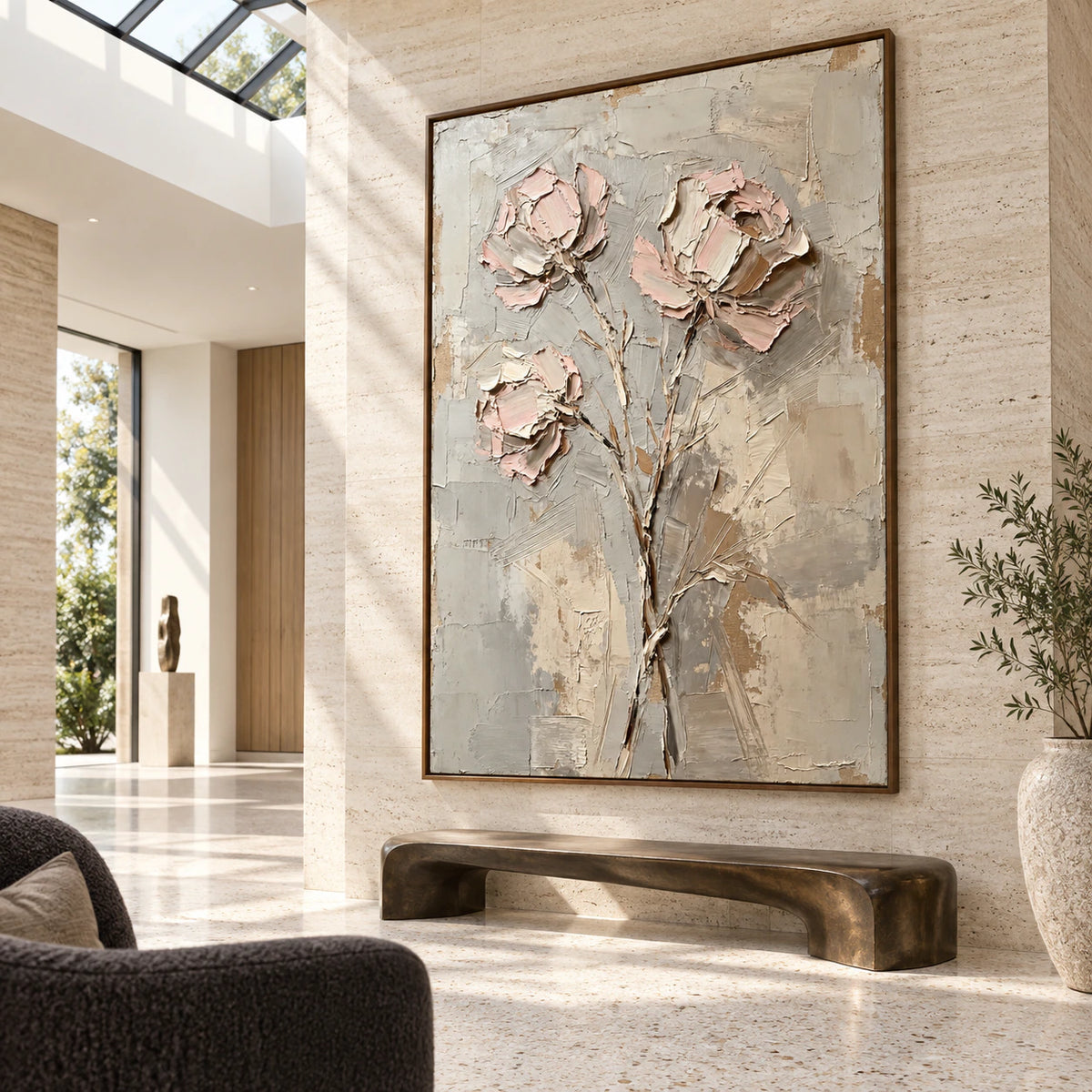Quiet-Bouquet installed at gallery scale in an open, luminous foyer.