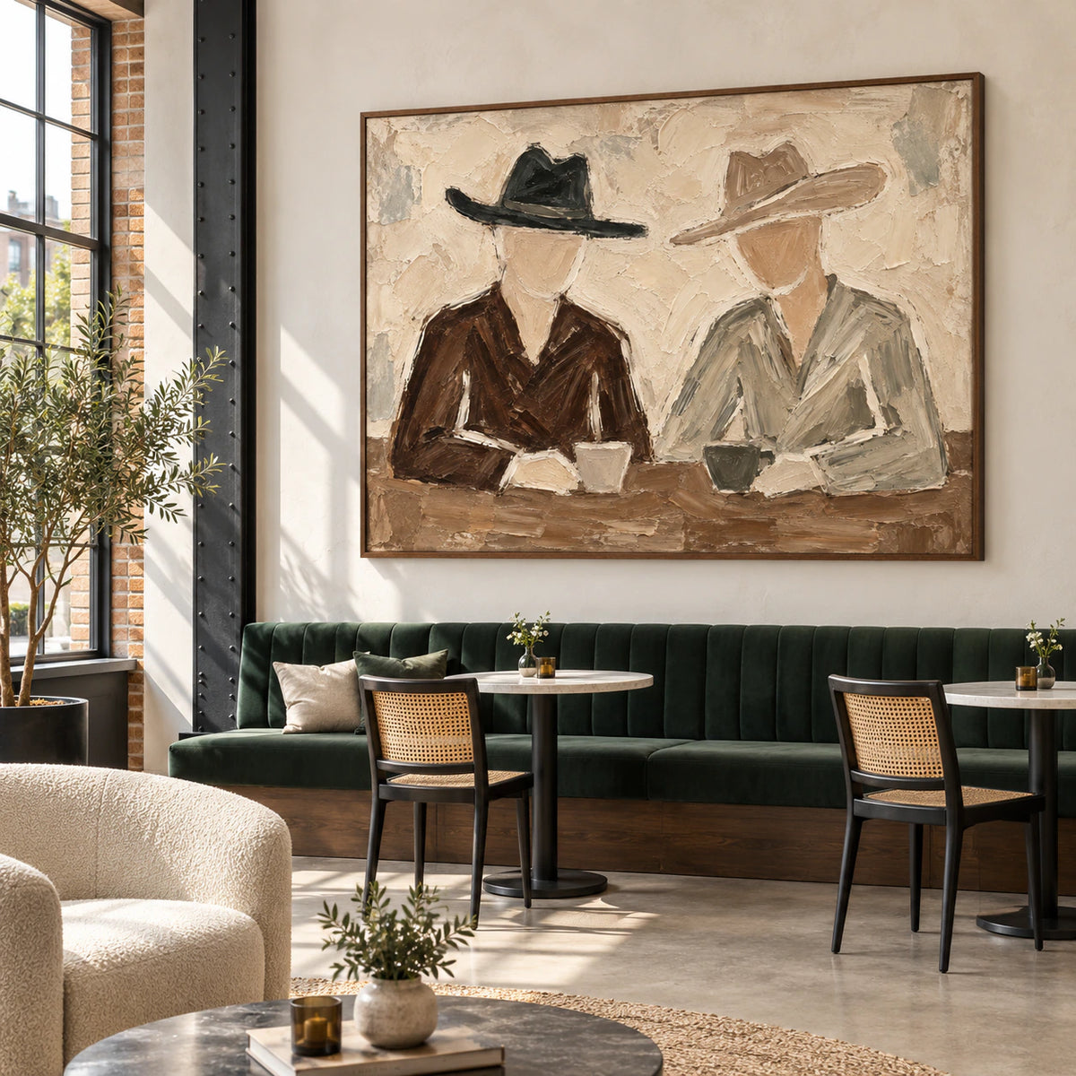 Quiet-Brims as a large focal point in an expansive daylight hospitality loft.