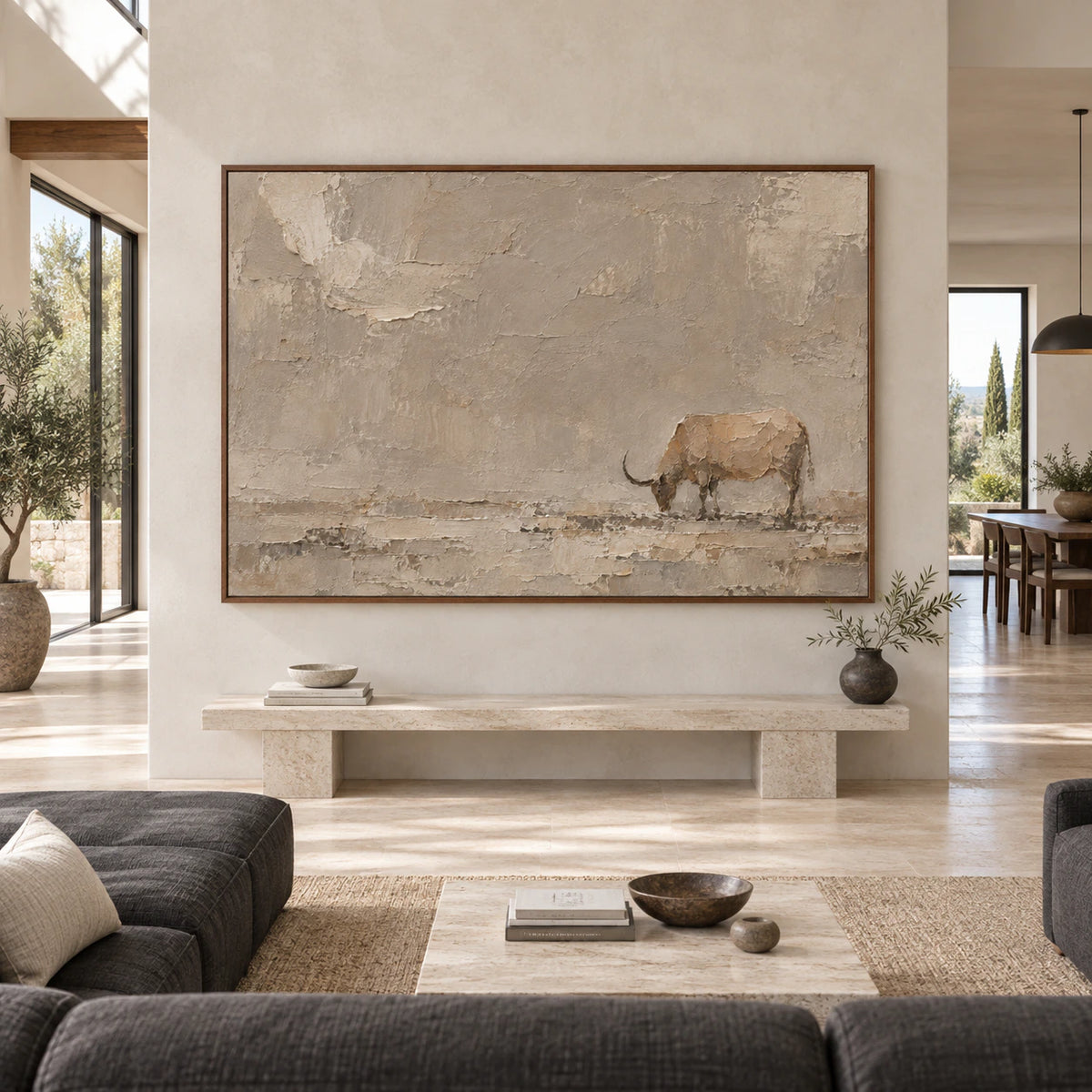 Quiet-Bull displayed at large scale in a spacious straight-on interior.