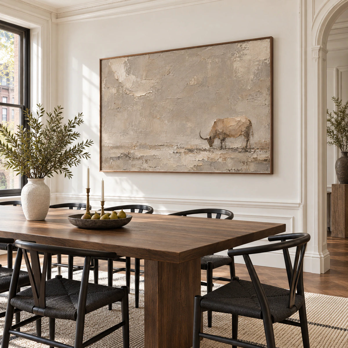 Quiet-Bull in a refined daylight dining room.