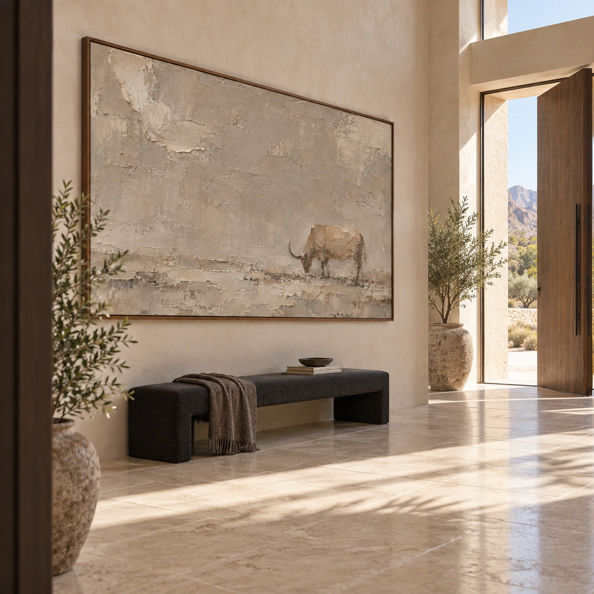 Quiet-Bull presented at gallery scale in a bright foyer.