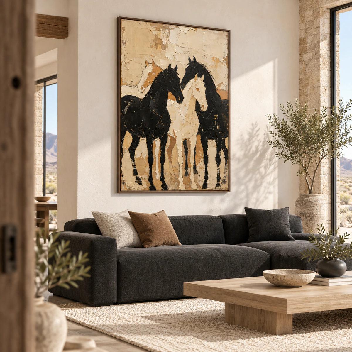 Quiet-Canter as the focal artwork in a bright contemporary living room.
