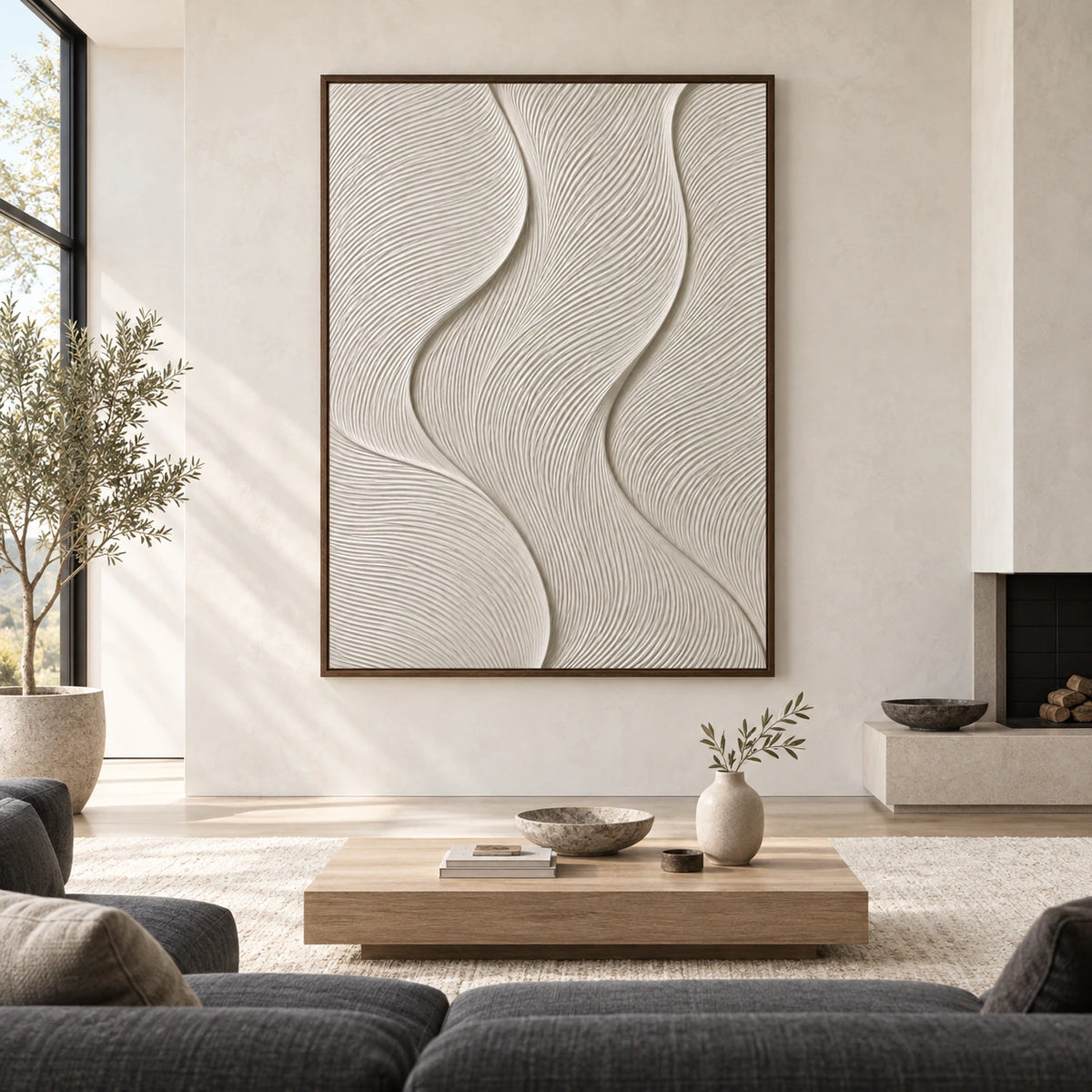 Quiet-Contour displayed at large scale in a bright, expansive architectural living space.