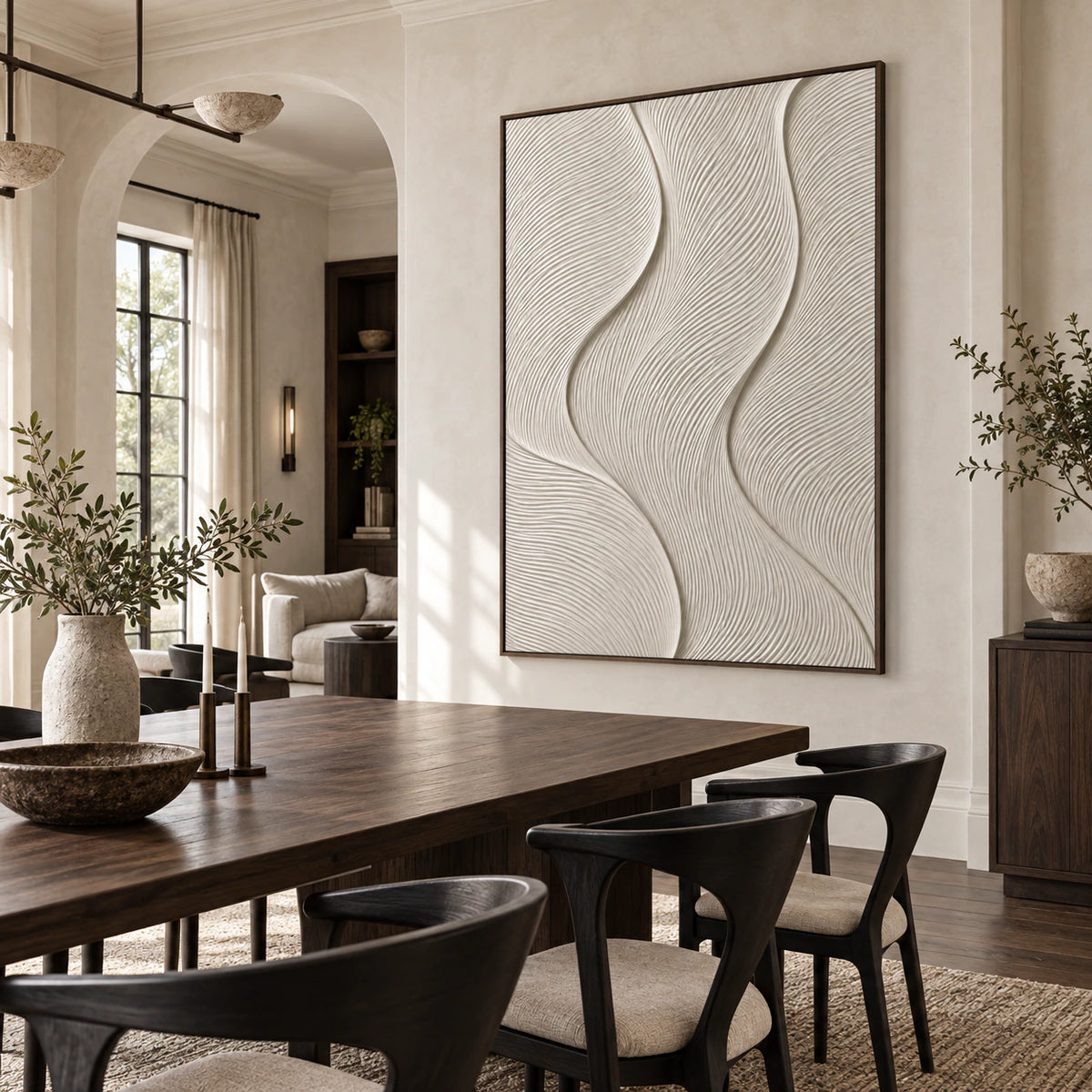 Quiet-Contour above a refined dining setting with daylight and restrained contrast.