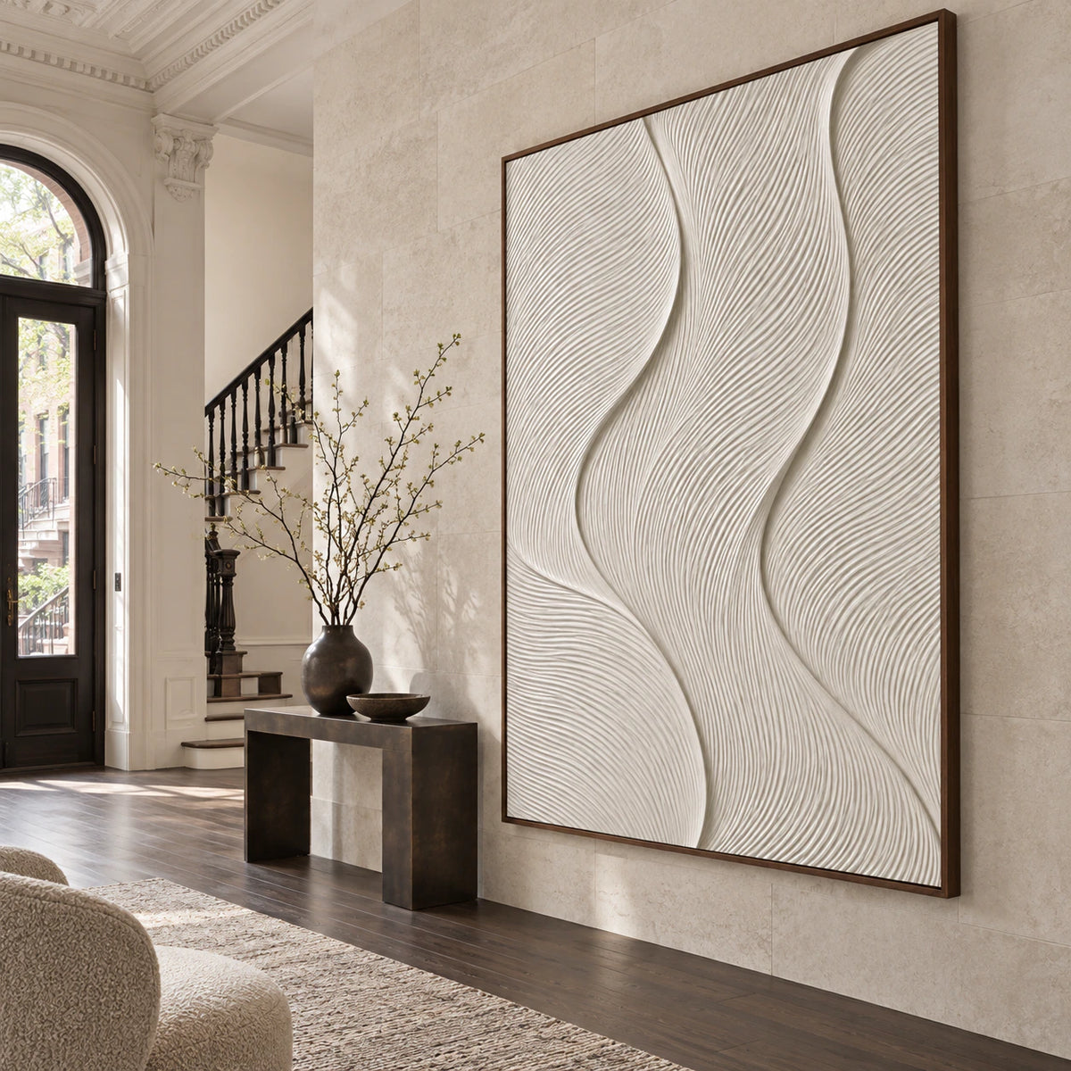 Quiet-Contour at gallery scale in a daylight-filled foyer.