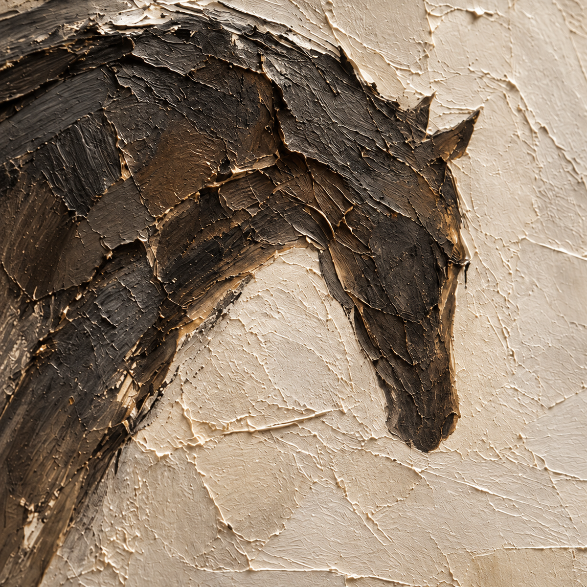 Close detail of Quiet-Crossing viewed at an oblique side angle, with grazing light revealing raised paint ridges and layered texture.