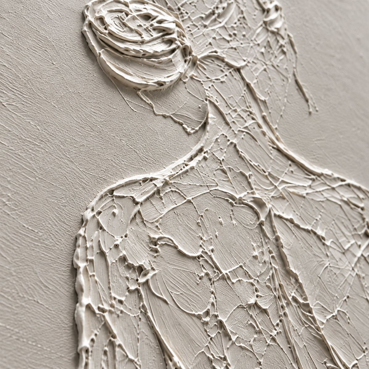 Quiet-Drapery oil painting brushwork and impasto detail photographed from an oblique side angle