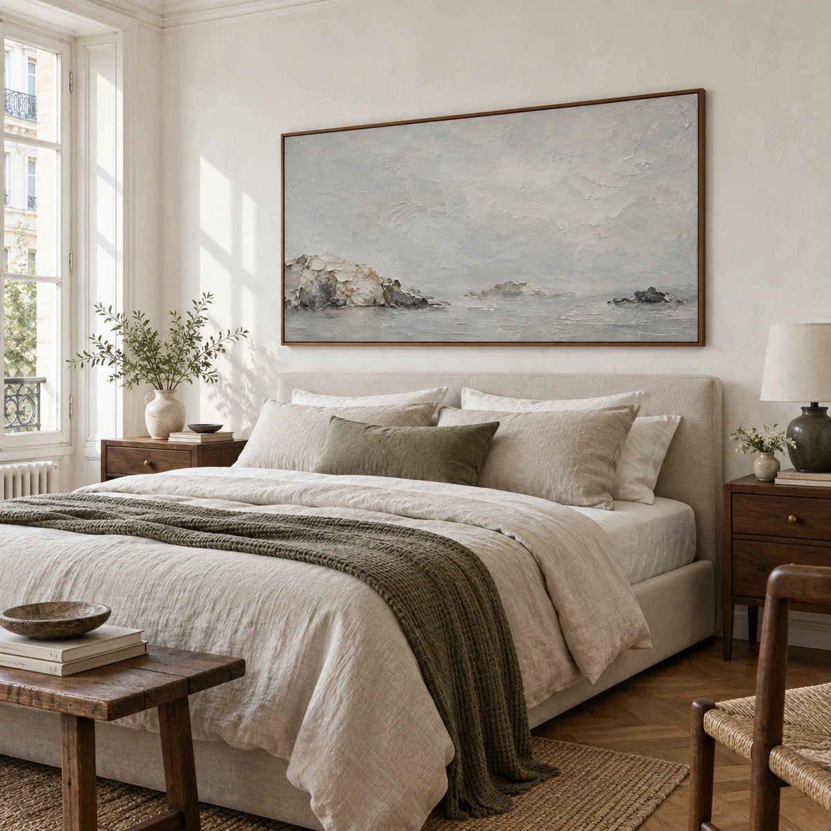 Quiet-Headland in a quiet bedroom with soft daylight and calm neutral furnishings.