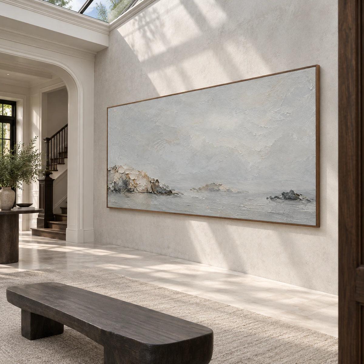 Quiet-Headland at gallery scale in a bright, spacious foyer.
