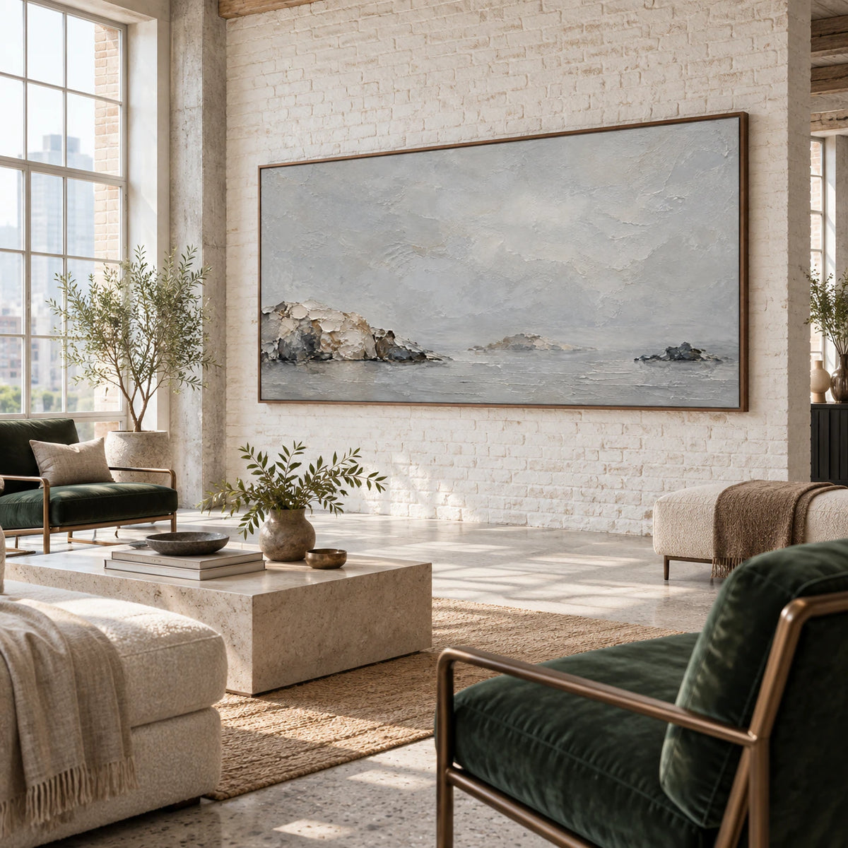 Quiet-Headland in an expansive daylight-filled hospitality loft interior.