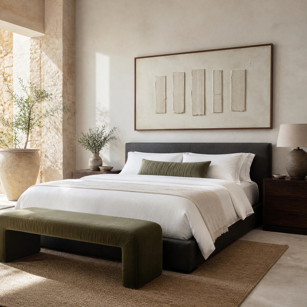Quiet-Intervals bringing tactile structure to a quiet, sunlit bedroom.