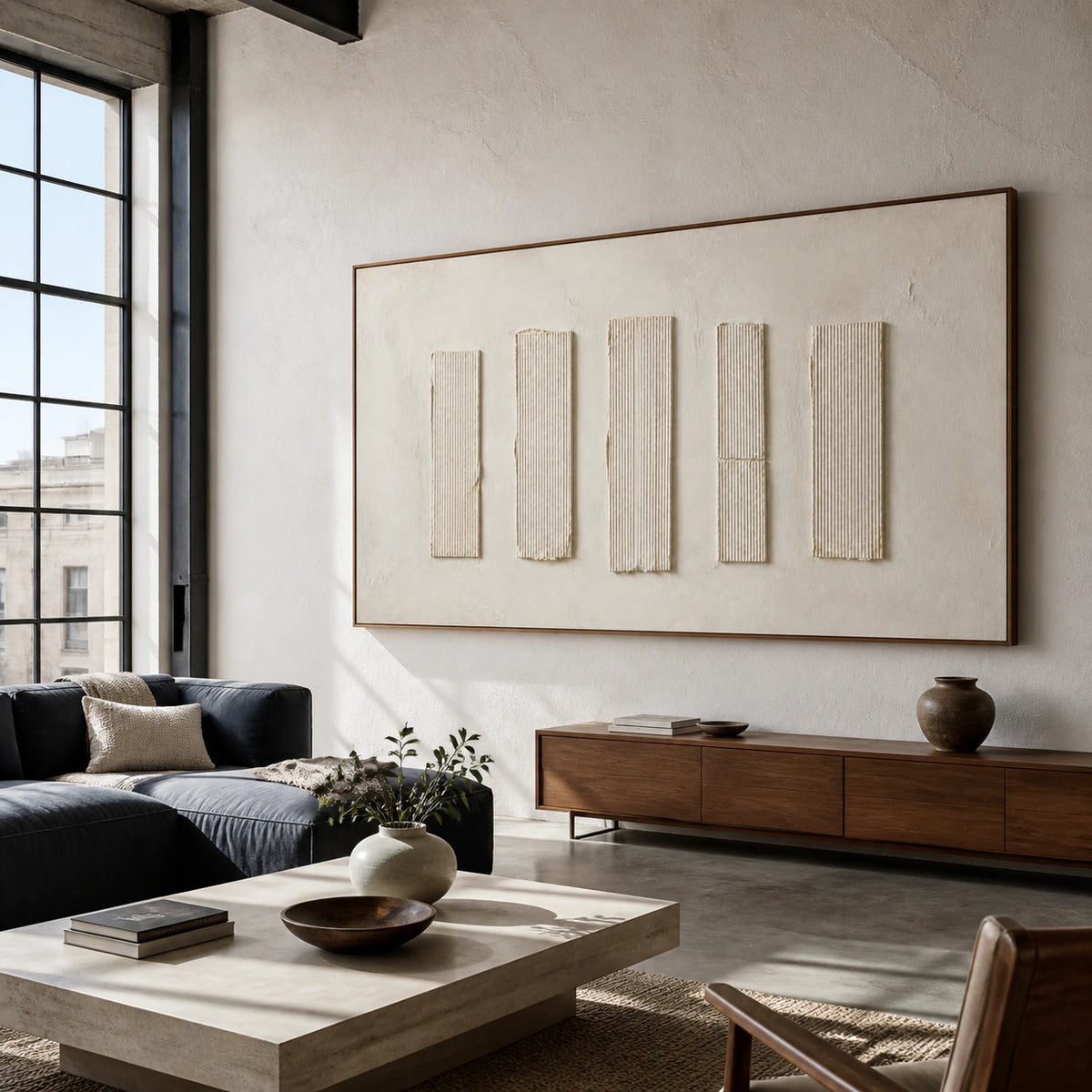 Quiet-Intervals as a commanding focal point in an expansive hospitality loft.