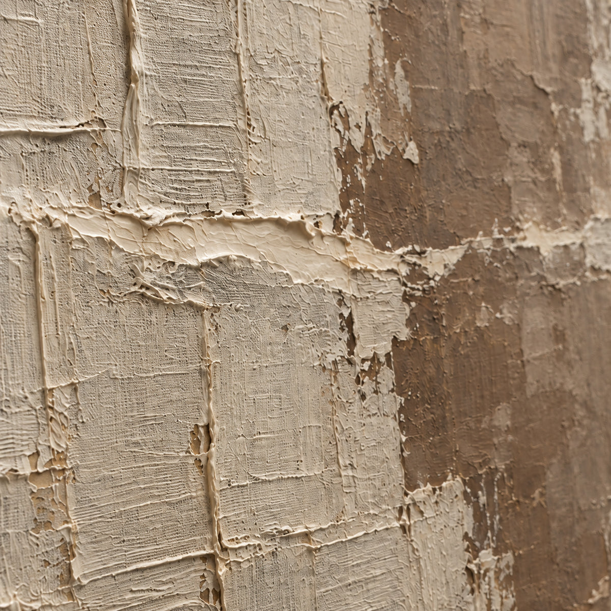 Quiet-Patina oil painting brushwork and impasto detail photographed from an oblique side angle
