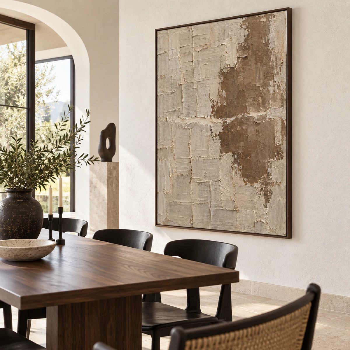 Quiet-Patina as the focal point of a refined daylight dining room.