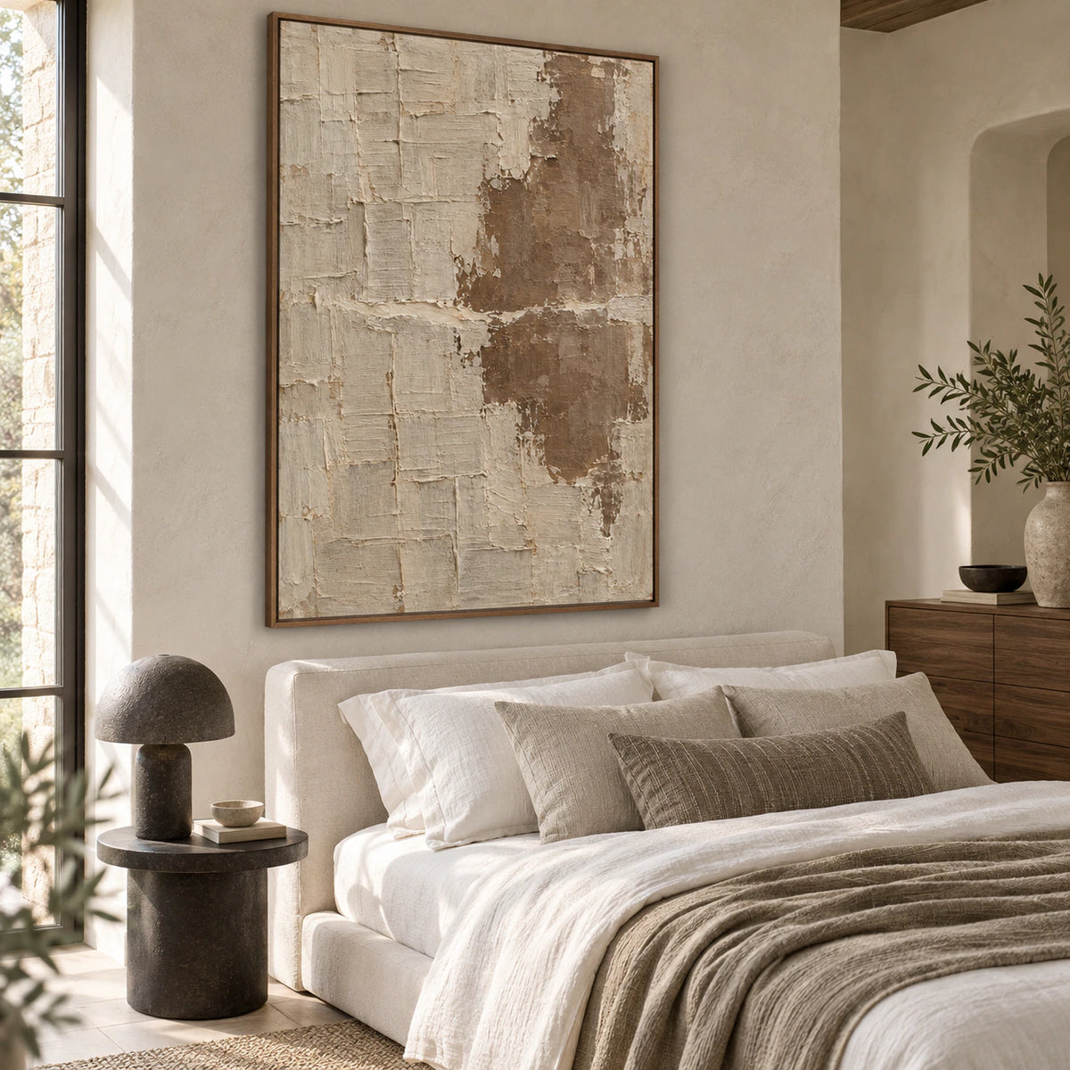 Quiet-Patina in a calm, softly lit bedroom.