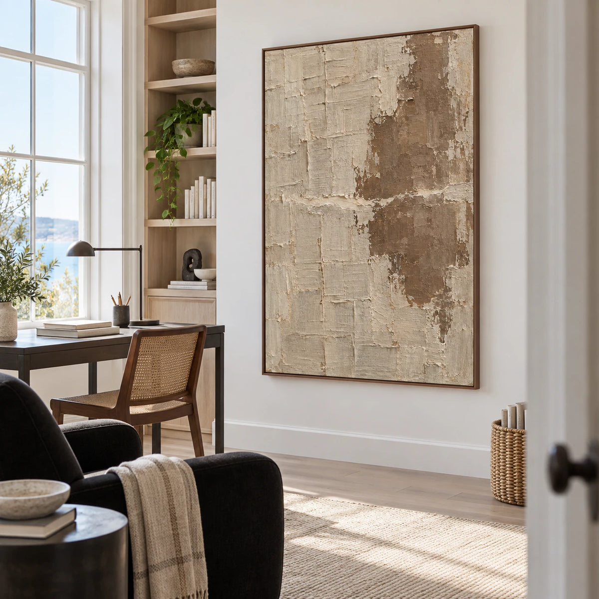 Quiet-Patina in an airy reading and home office space.