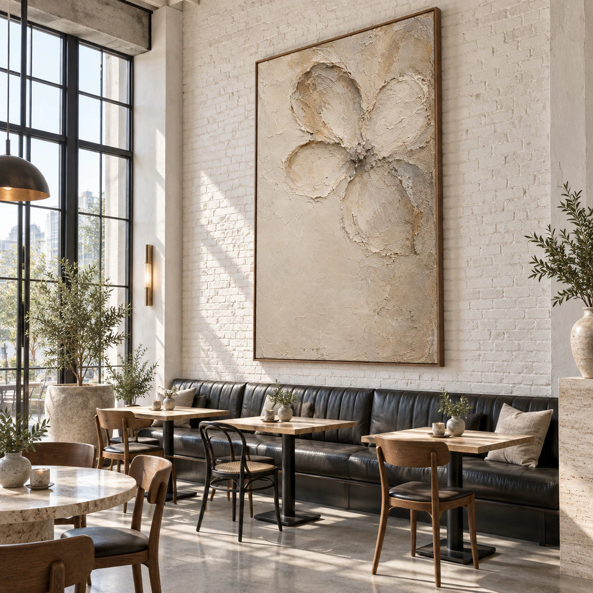 Quiet-Petal shown at large scale in an open hospitality loft interior.