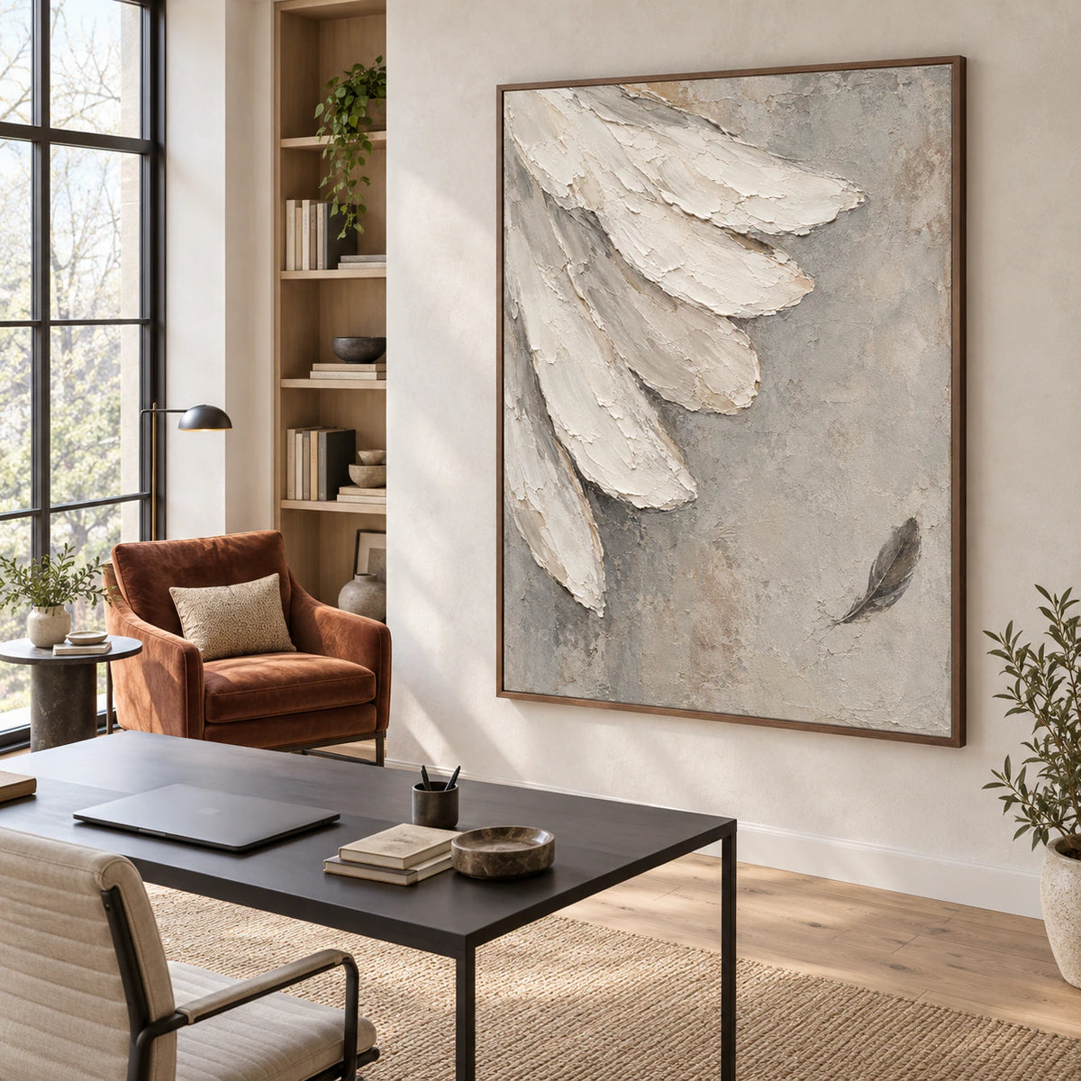 Quiet-Plume featured in an airy reading and home office space.