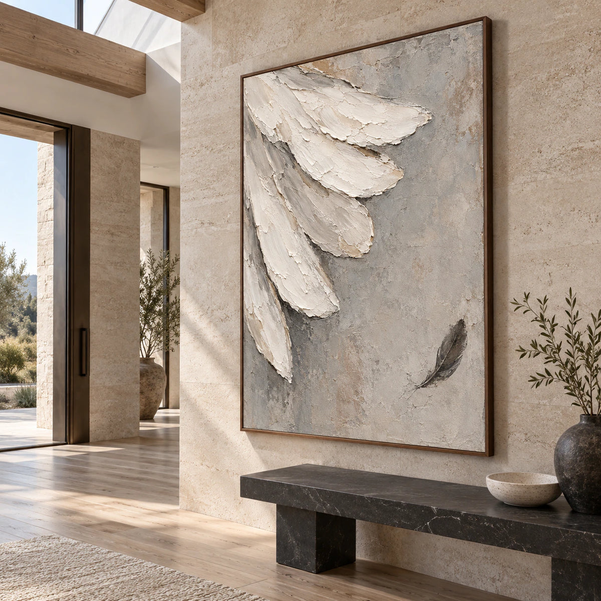 Quiet-Plume installed at gallery scale in a luminous foyer.