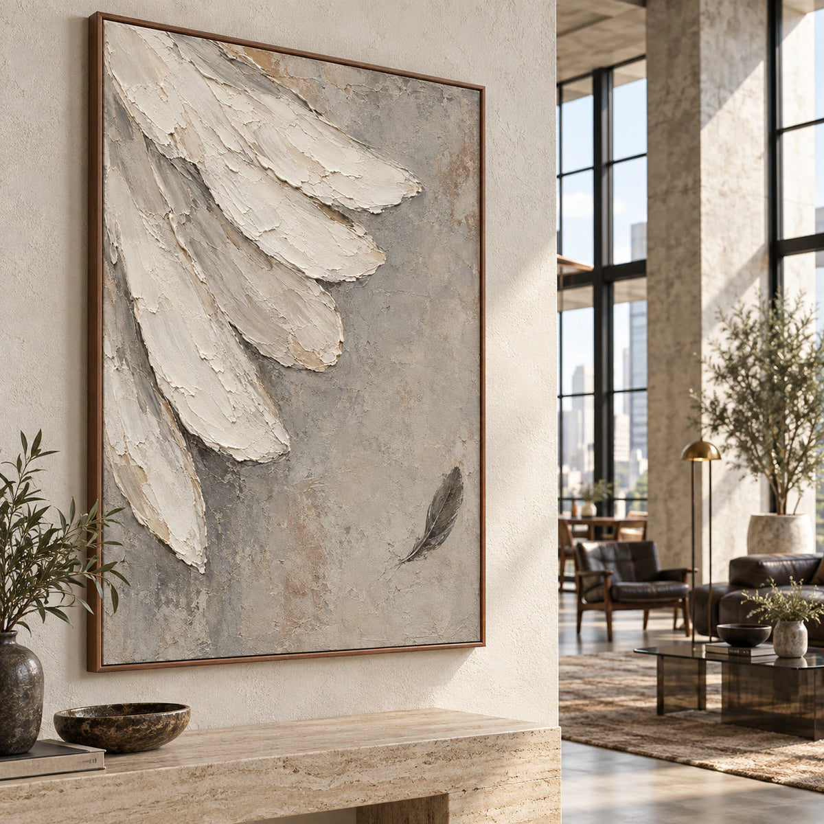Quiet-Plume displayed prominently in an expansive hospitality loft.