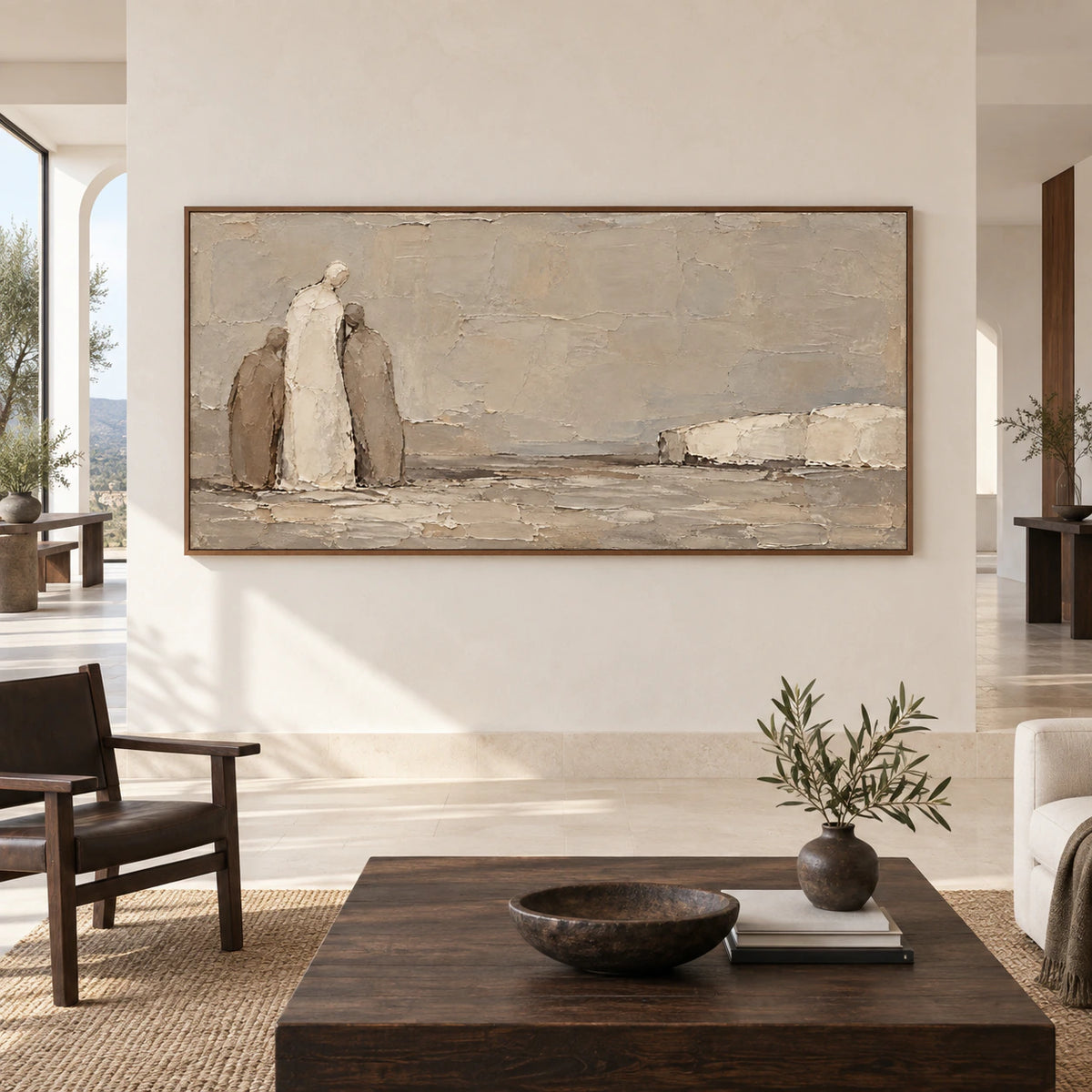 Quiet-Procession displayed large and straight-on in a spacious daylight-filled architectural interior.