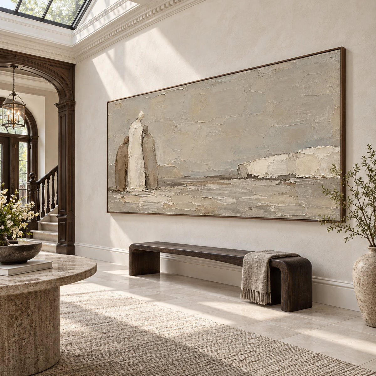 Quiet-Procession at gallery scale in an open, daylight-filled foyer.