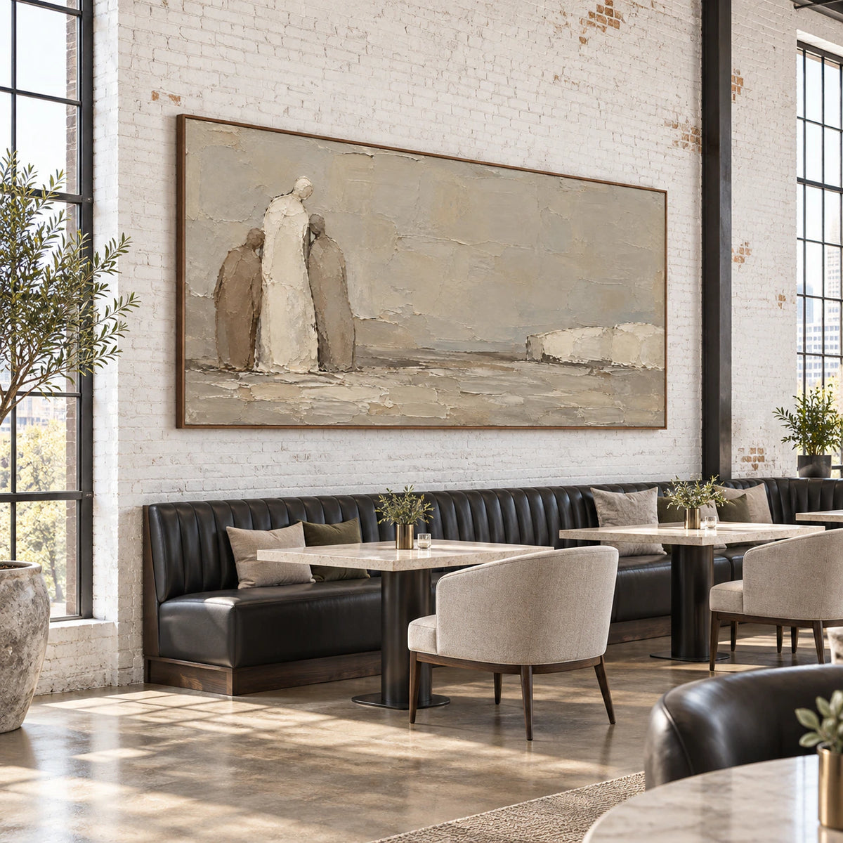 Quiet-Procession as a large focal point in an expansive hospitality loft interior.