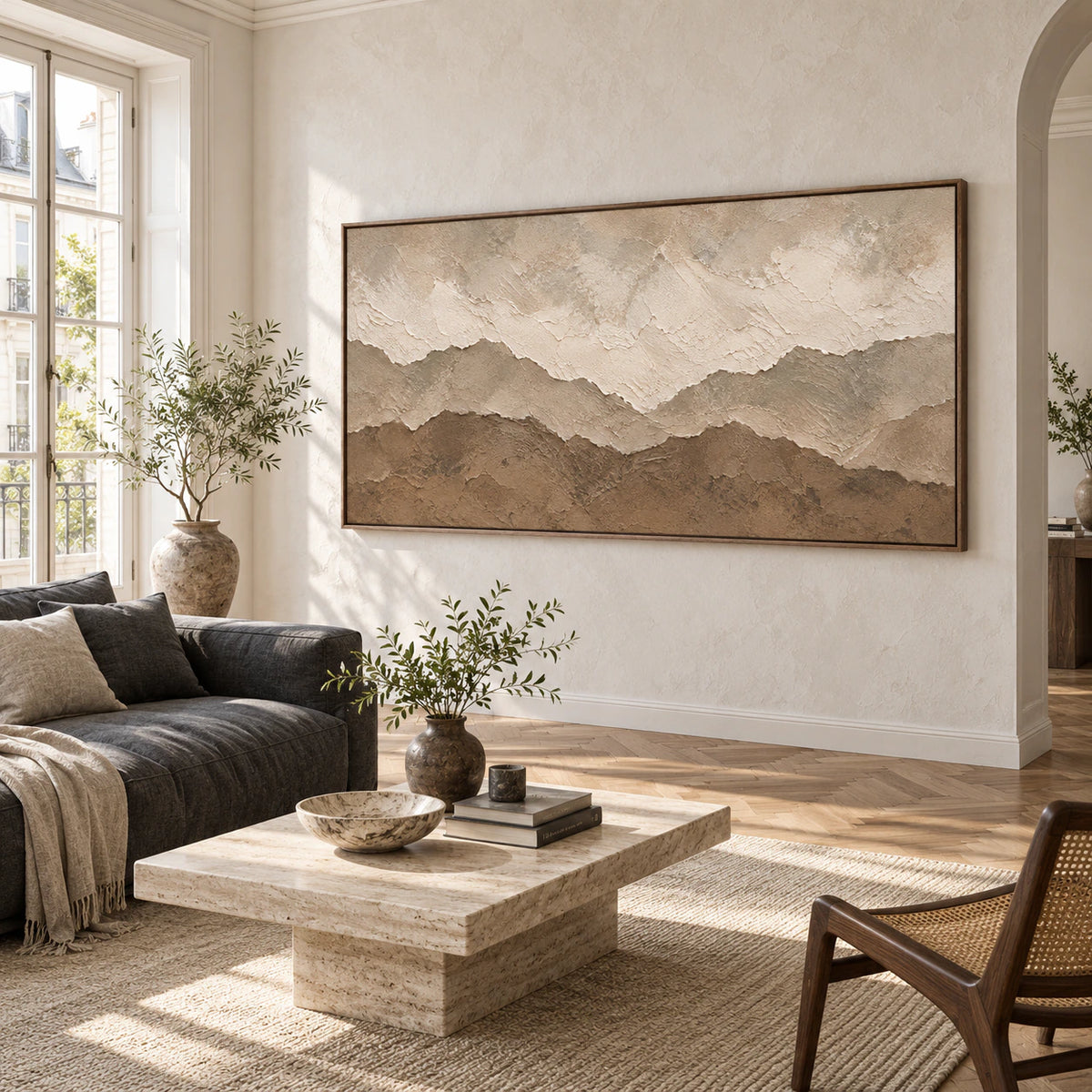 Quiet-Range as the focal artwork in a bright contemporary living room.