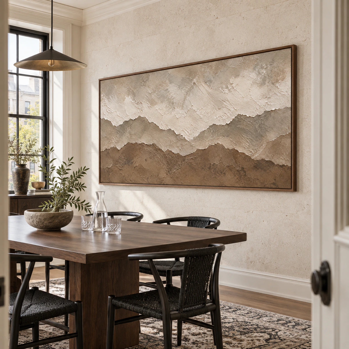 Quiet-Range above a refined dining setting with soft daylight.