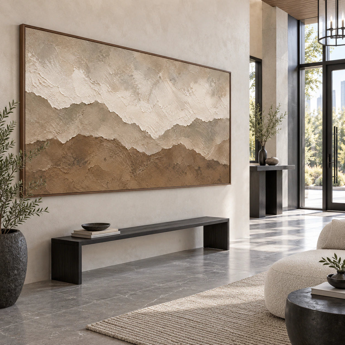 Quiet-Range presented at gallery scale in a spacious foyer.