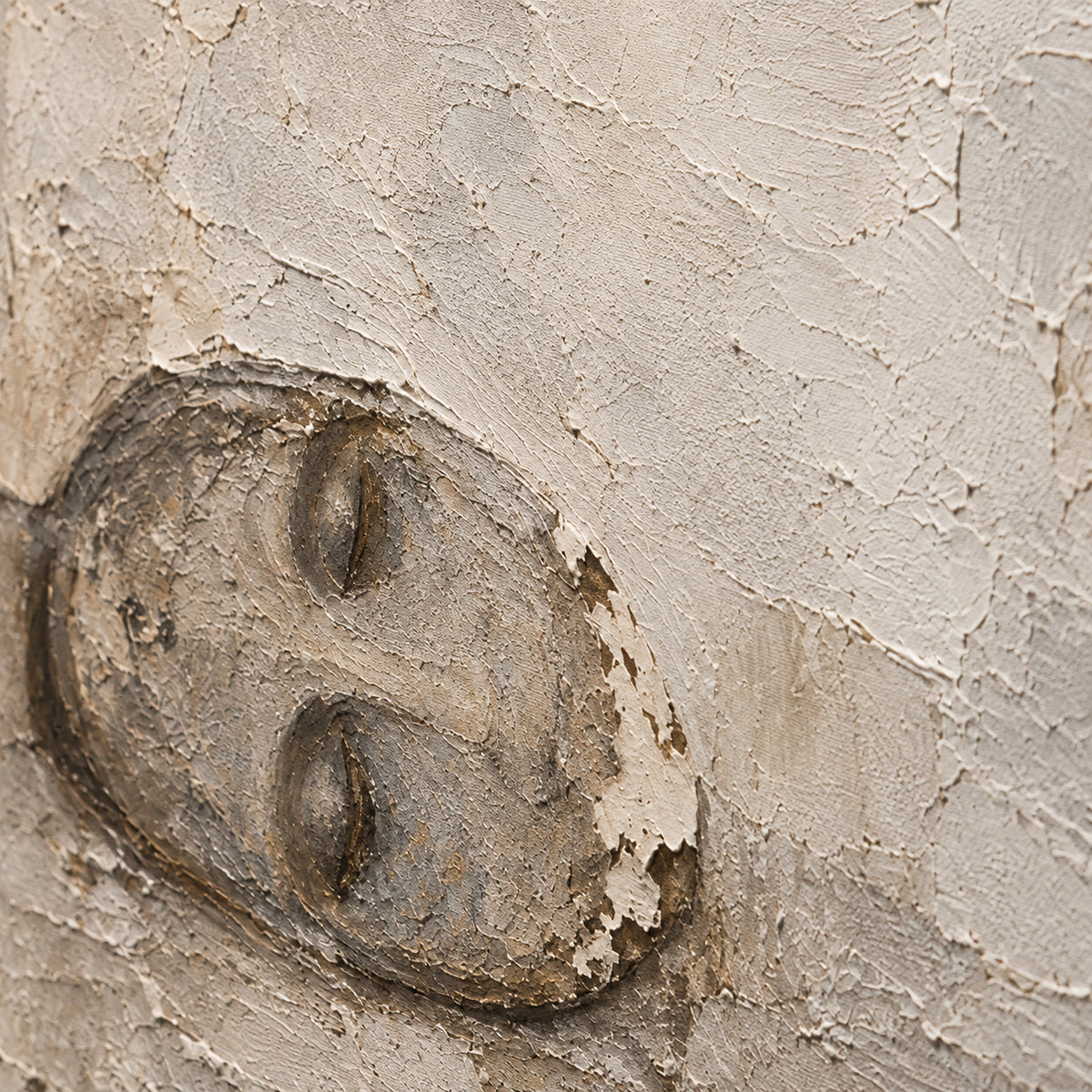 Quiet-Relic oil painting brushwork and impasto detail photographed from an oblique side angle