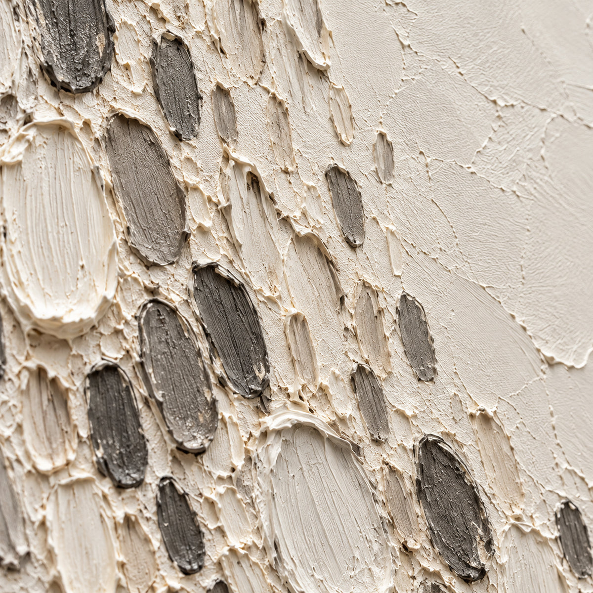 Quiet-Remnant oil painting brushwork and impasto detail photographed from an oblique side angle
