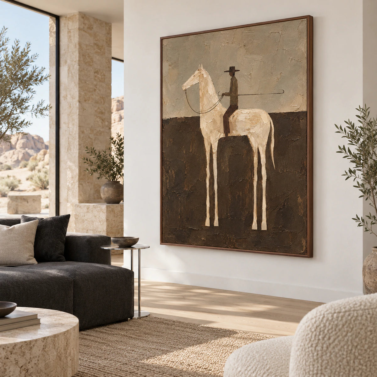 Bright living room featuring Quiet-Rider as a large vertical focal point.