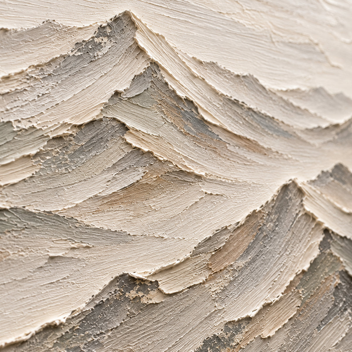Quiet-Ridgeline oil painting brushwork and impasto detail photographed from an oblique side angle