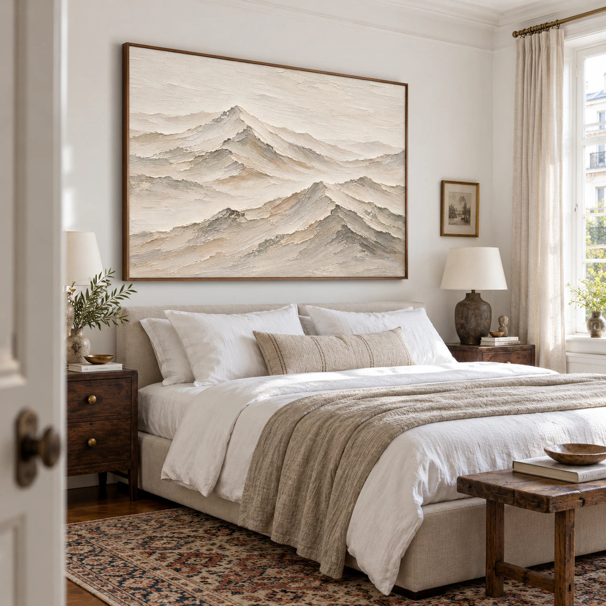 Quiet-Ridgeline bringing a calm layered horizon to a quiet bedroom.
