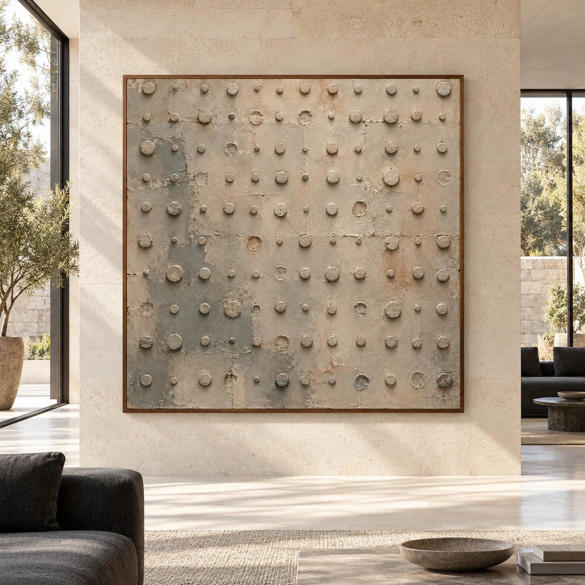 Quiet-Rivet displayed at large scale straight-on in a bright architectural living space.