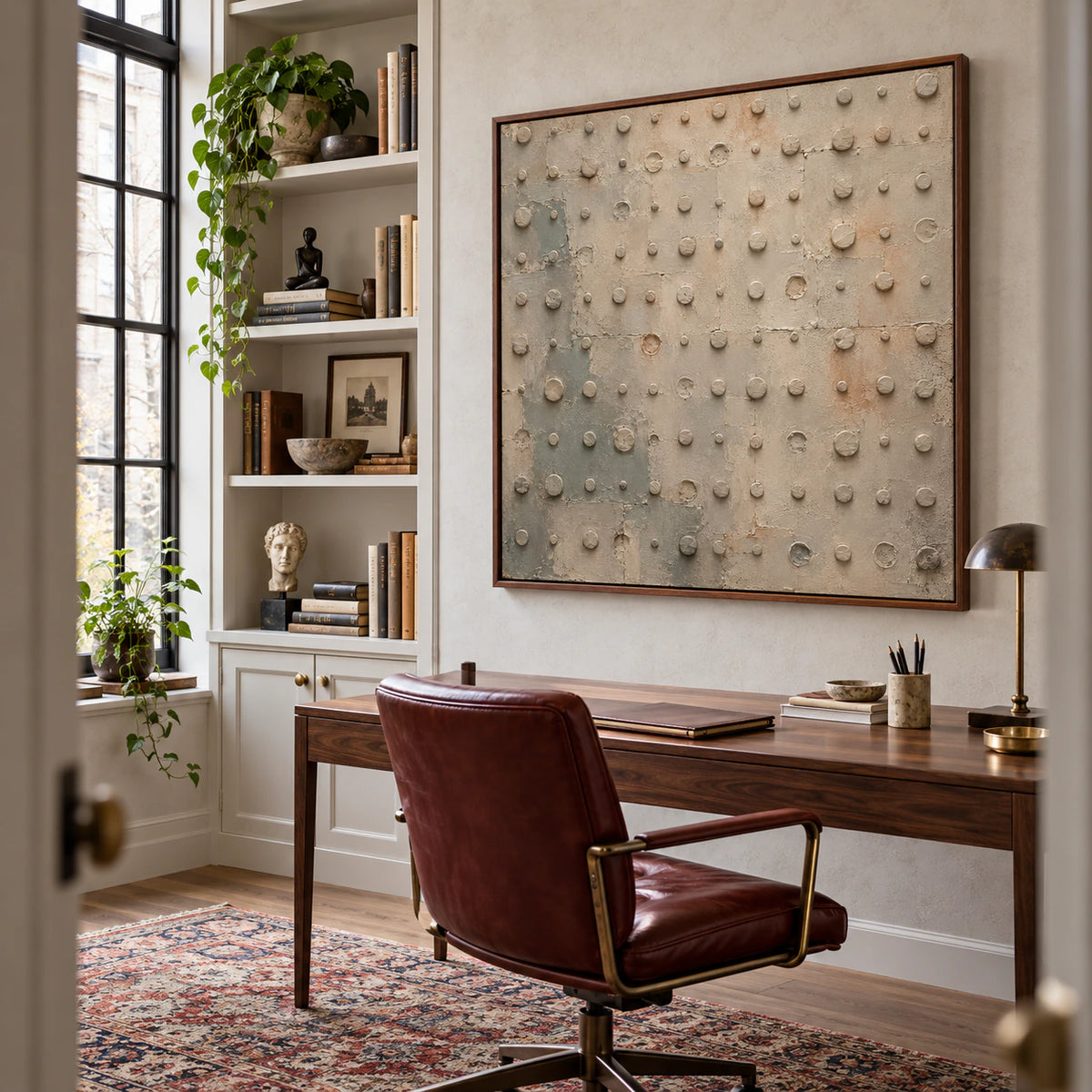 Quiet-Rivet in an airy reading and home-office space with natural daylight.