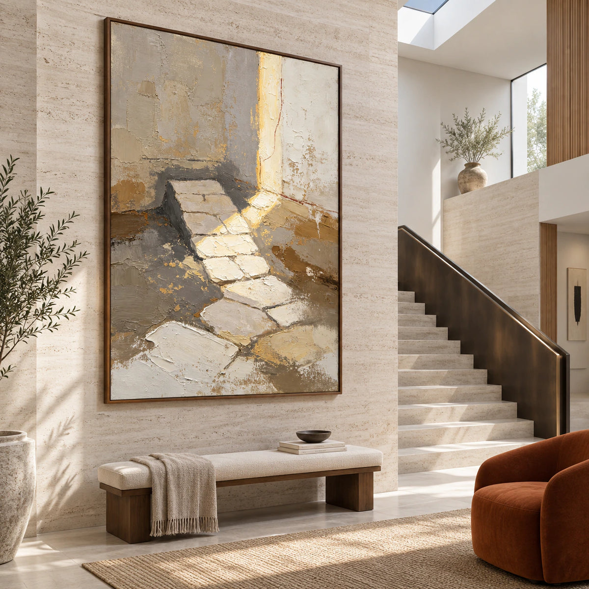 Quiet-Threshold at gallery scale in a bright sculptural foyer.